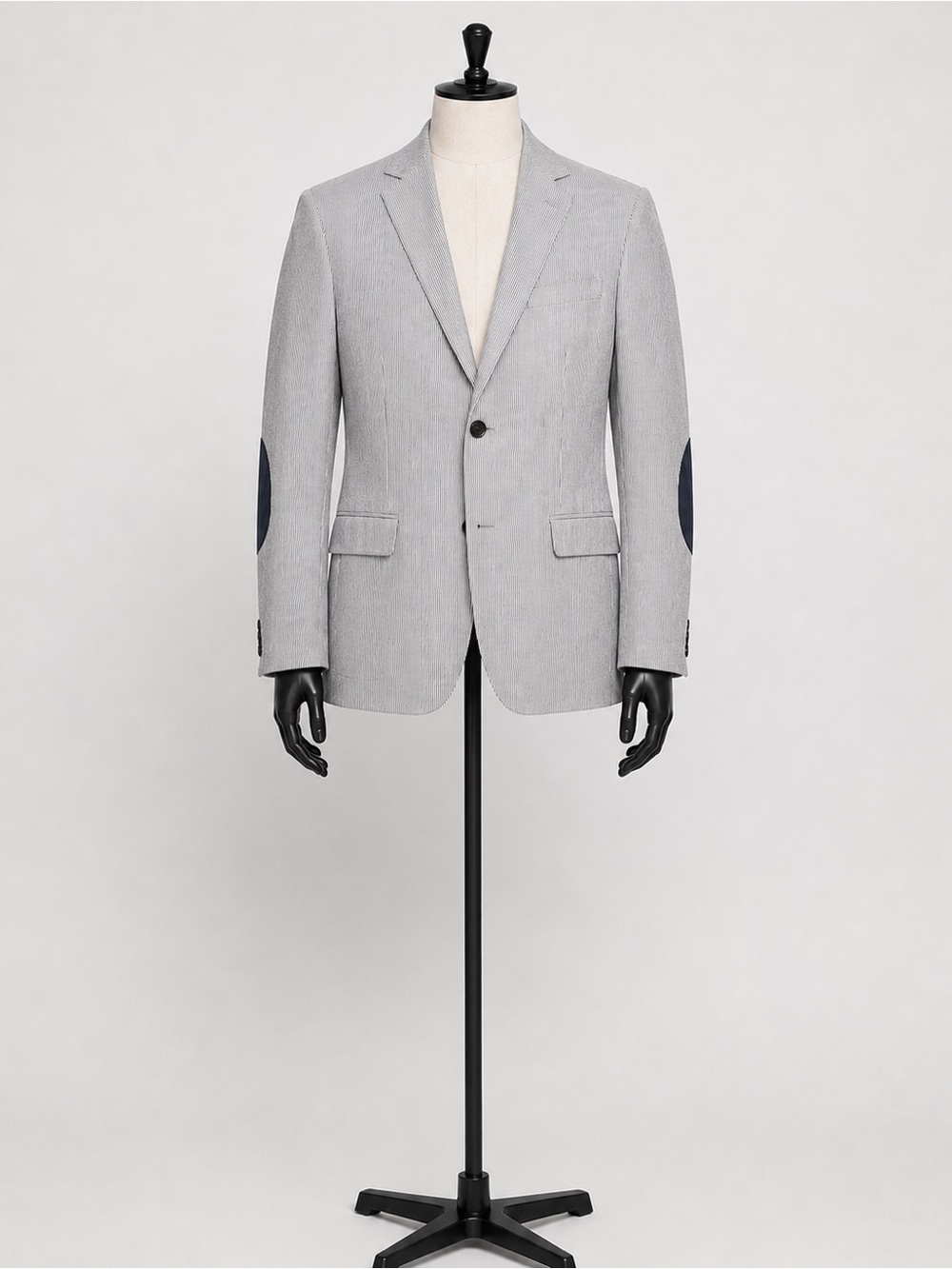 Light Gray Men's Blazer with Navy Elbow Patches